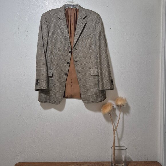 Wool/Silk Blend Plaid Single Breasted Blazer Sportscoat Sz 42R Classic Retro - Picture 1 of 16